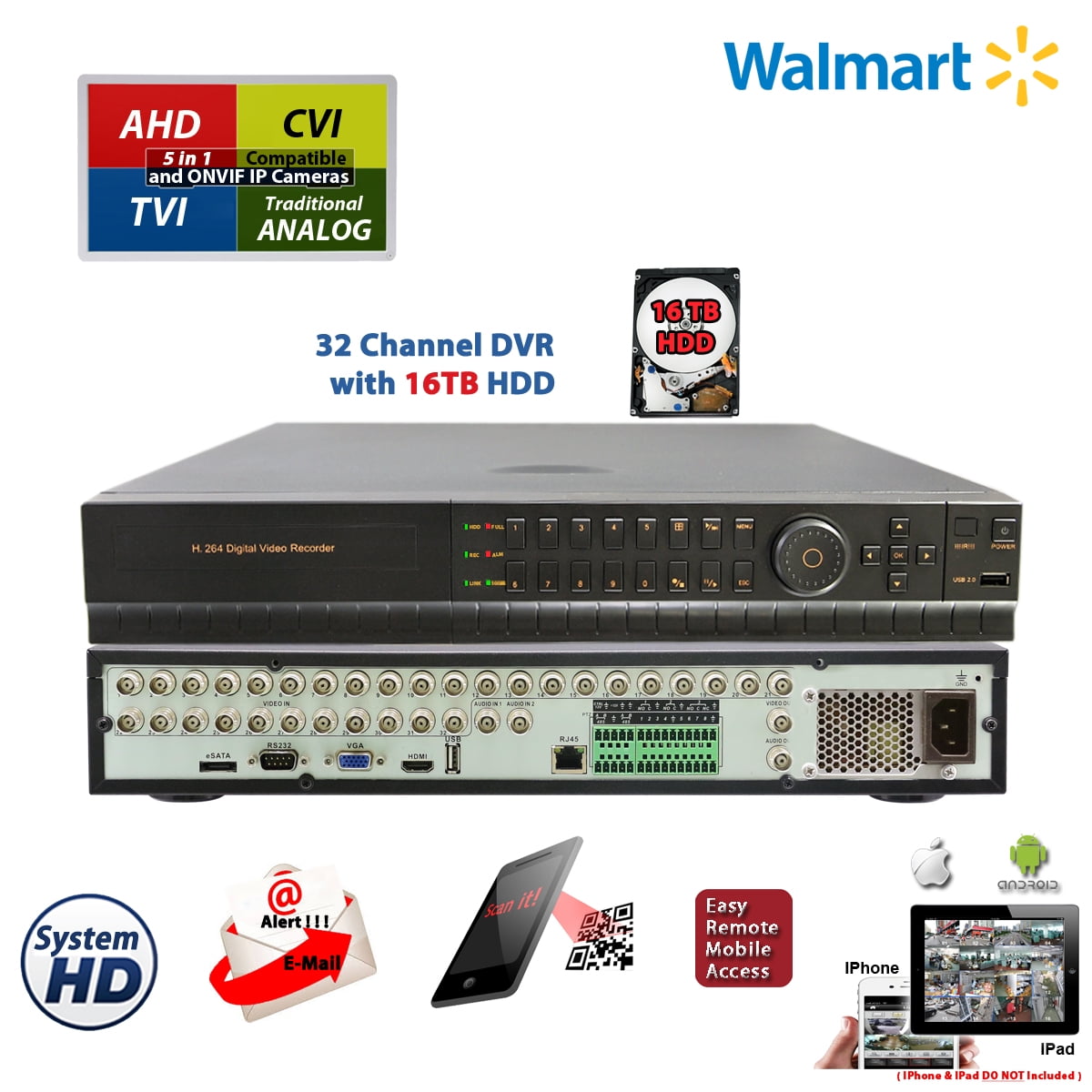 symbol Puno teacher Buy 32 Channel H.264 5in1 DVR with 16TB Hard-Drive HD-CCTV AHD TVI CVI  Analog Home Office Professional Standalone DVR Recorder HDMI QR Cloud  Support with 16TB HDD Installed Online at Lowest Price