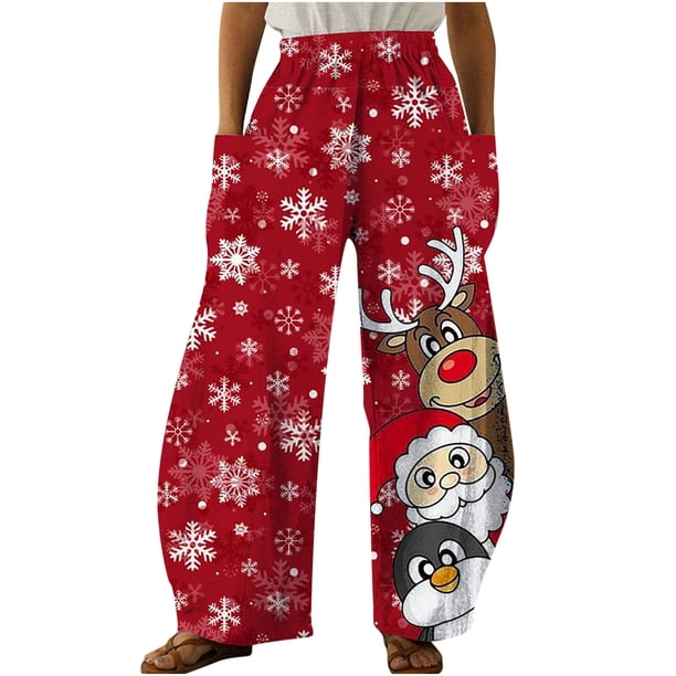 Pantalones sueltos casuales vintage con estampado navideño para mujer Pantalones de pierna ancha casuales Pantalones Fridja hfkajh100249