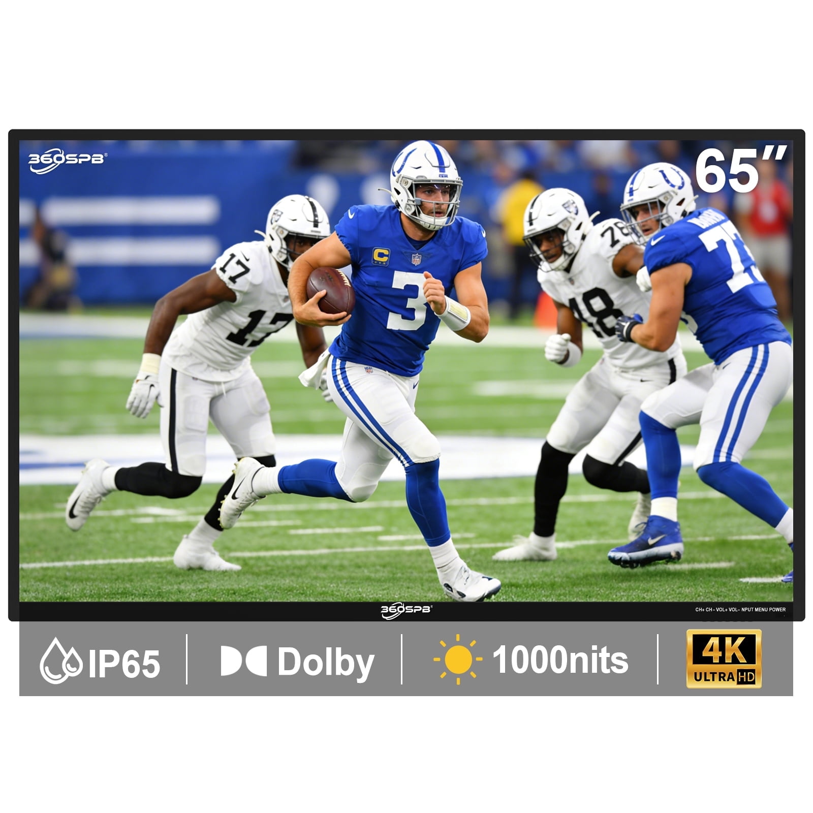 65Inch 4K Google Smart TV, 1000nits High Brightness Outdoor TVs, IP65 Waterproof TV, Voice Assistant Remote, Compatible with Dolby, Wide Viewing Angle Smart TV, Suitable for Partial Sun