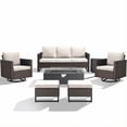 thumbnail image 2 of Patiobula Outdoor Oversized Patio Furniture Set with Fire Pit Table, All-Weather Wicker Sectional Swivel Rocker Chairs Sets,Luxury 7-Seat Conversation Set for Porch, Balcony, Deck, Brown/Beige, 2 of 12