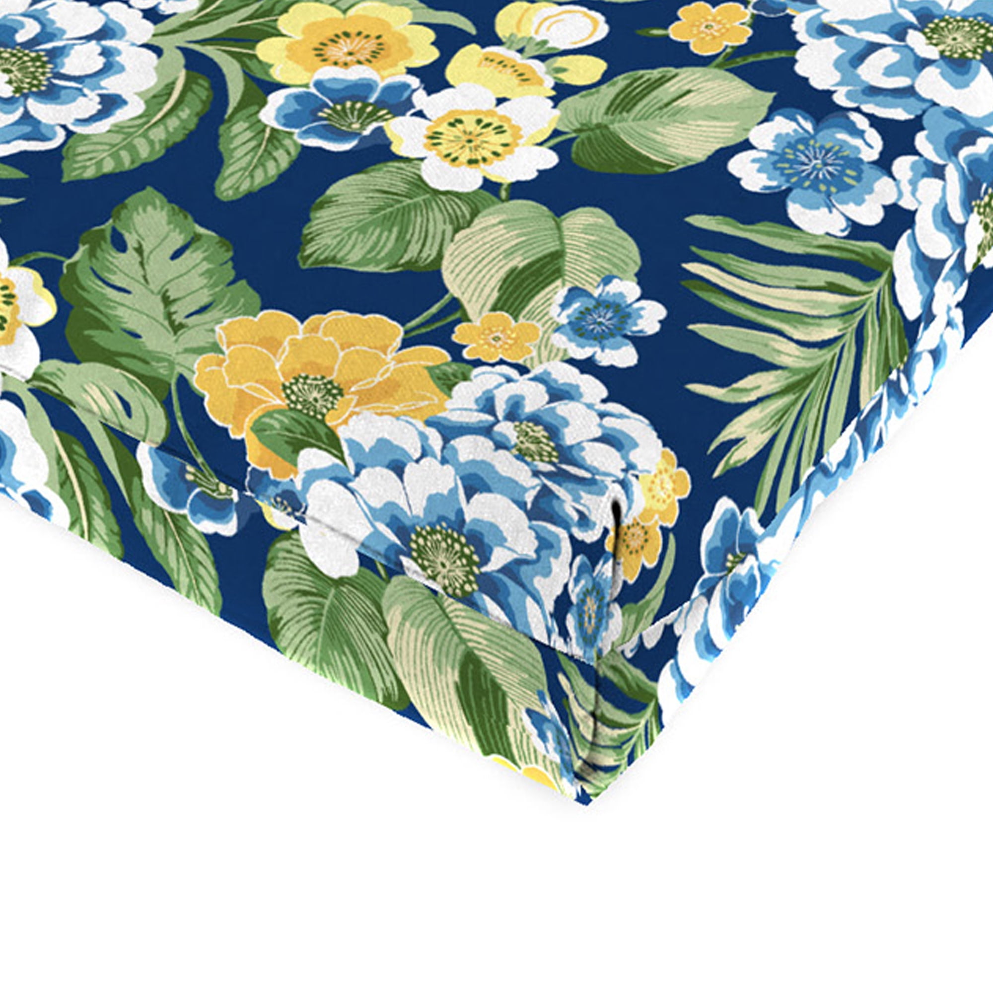 Jordan Manufacturing 44" x 22" Binessa Lapis Blue Floral Rectangular Outdoor Chair Cushion with Ties and Hanger Loop