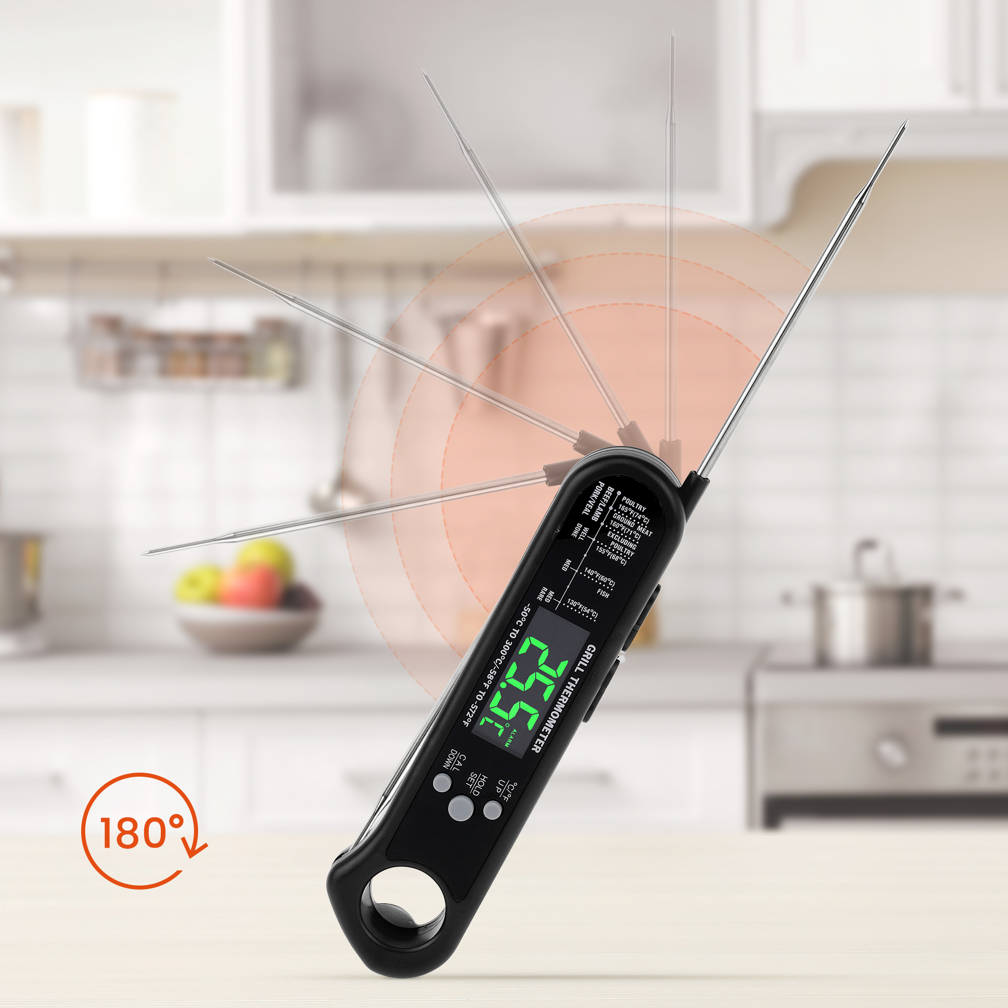 Unique Bargains Instant Read Food Thermometer Dual Probe Cooking Tool Black 6.3x1.4x0.7 in