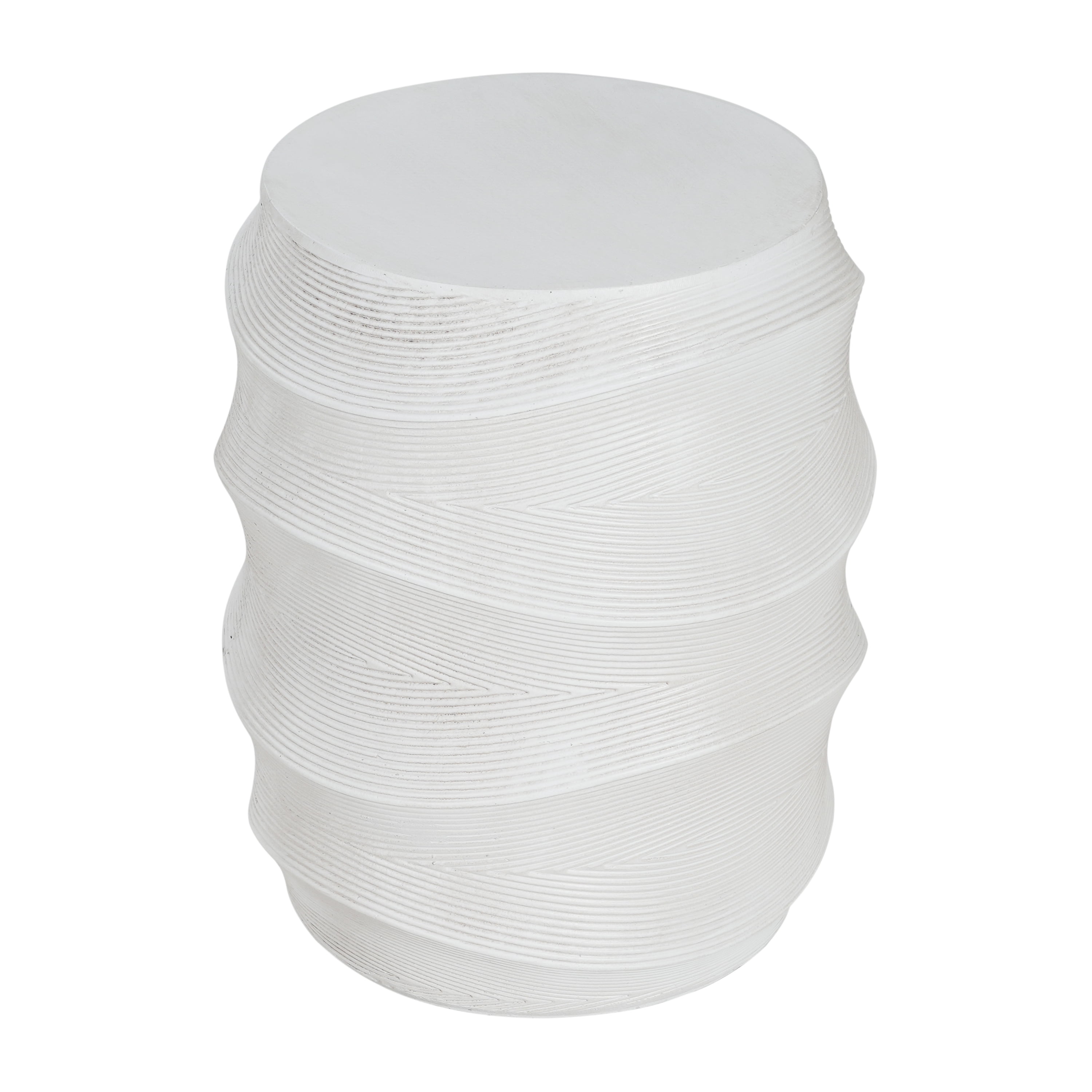 Mintazer Antique Ribbed MGO Outdoor Side Table, Indoor & Outdoor Accent Table for Balcony, Patio, Garden, White