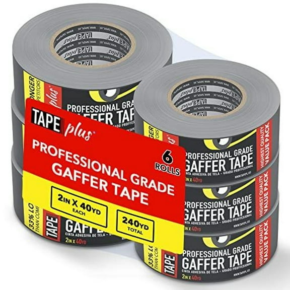 Tape Plus Gaffer Tape - Huge Roll! 40 Yards (120 Feet) Black Tape - GaffersTape used for Gaff Tape, Duct Tape, Electrical Tape, Fabric Tape, Floor Tape, Book Binding Tape & More (6 Pack)