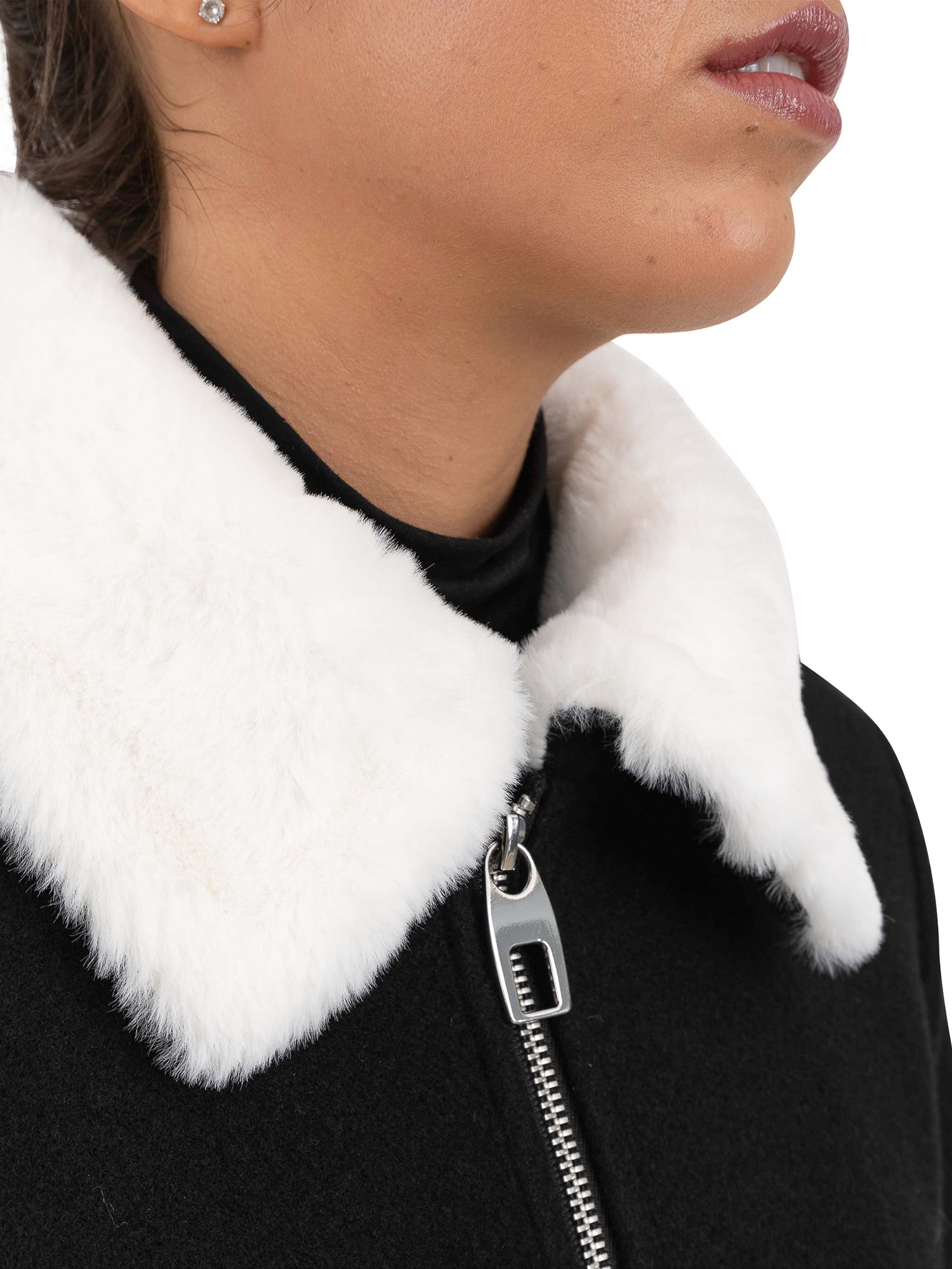 Cyn & Luca Women's Bomber Jacket with Faux Fur Trim