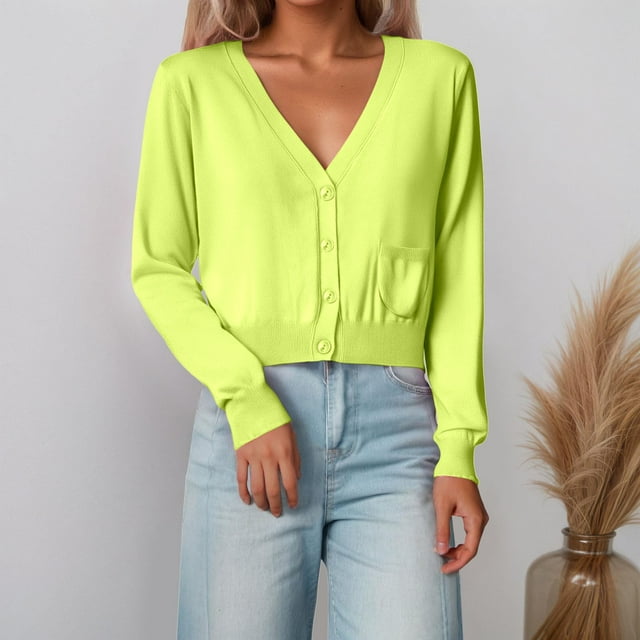 TINZ Women's Lightweight Knit Cardigan Long Sleeve Short V Neck Open Front Sweater Casual Wear With Pockets For Spring Fall Winter Olive Open Sweater Light Sweaters Women