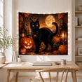 thumbnail image 5 of Black Cat with Pumpkins and Full Moon, Festive Halloween Scene, Spooky Gothic Style for Animal Lovers, Cat Themed Wall Art, Halloween Gift Tapestry Wall Hanging for Bedroom, Living Room and Dorm, 5 of 7