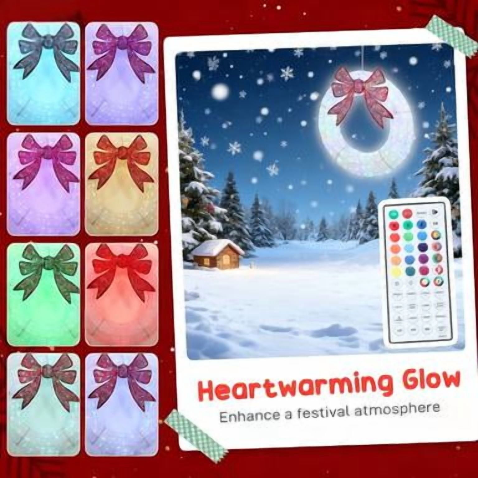 60 Inch Lighted Christmas Wreath with 278 Dual Color LED Lights Remote Timer Outdoor Indoor Decor
