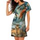 thumbnail image 2 of Balery Red Blue Dragon Battle Epic Camisón de manga corta con cuello redondo para mujer, cómodo y elegante., 2 of 6
