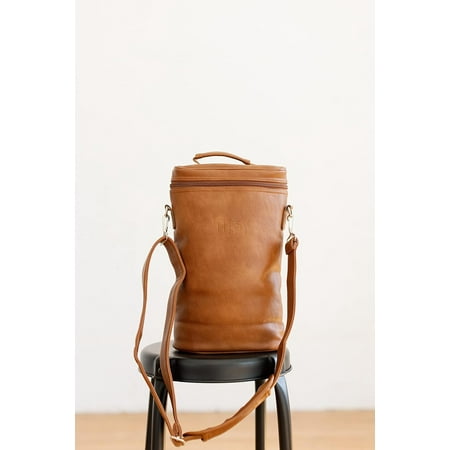 

Faux Wine Tote - 2 Bottle Wine Carrier - Vegan Leather Wine Bag Cooler W/Shoulder Strap & Corkscrew Pocket - Insulated Wine Tote Bag - Wine Bottle Bag (Camel Vegan Leather)