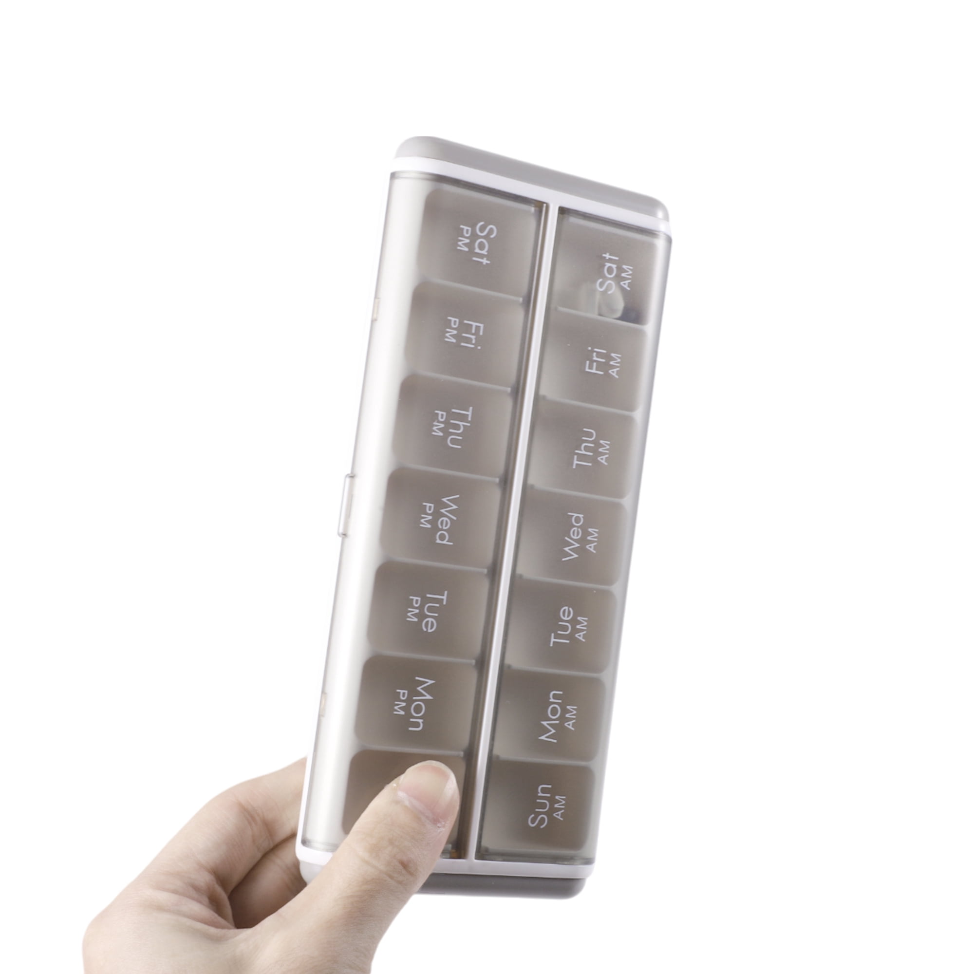 Unique Bargains 14 Grids Double Row Pill Case for Travel 1 Pc Gray