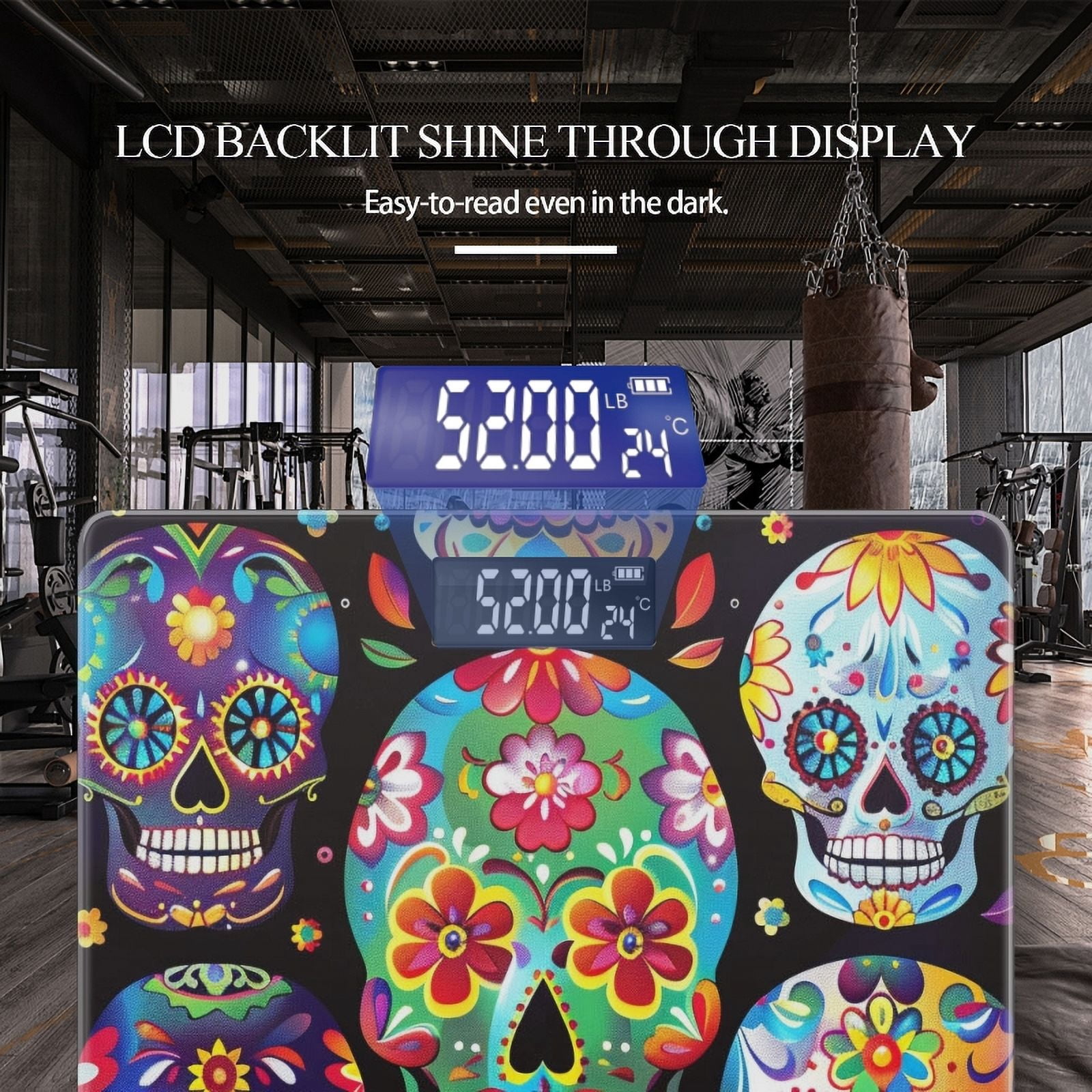 High Precision Body Weight Scale Smart Bathroom Scales with Large LCD Display(400lbs),Decorative for Bedroom-Vibrant Pattern Of Colorful Skulls