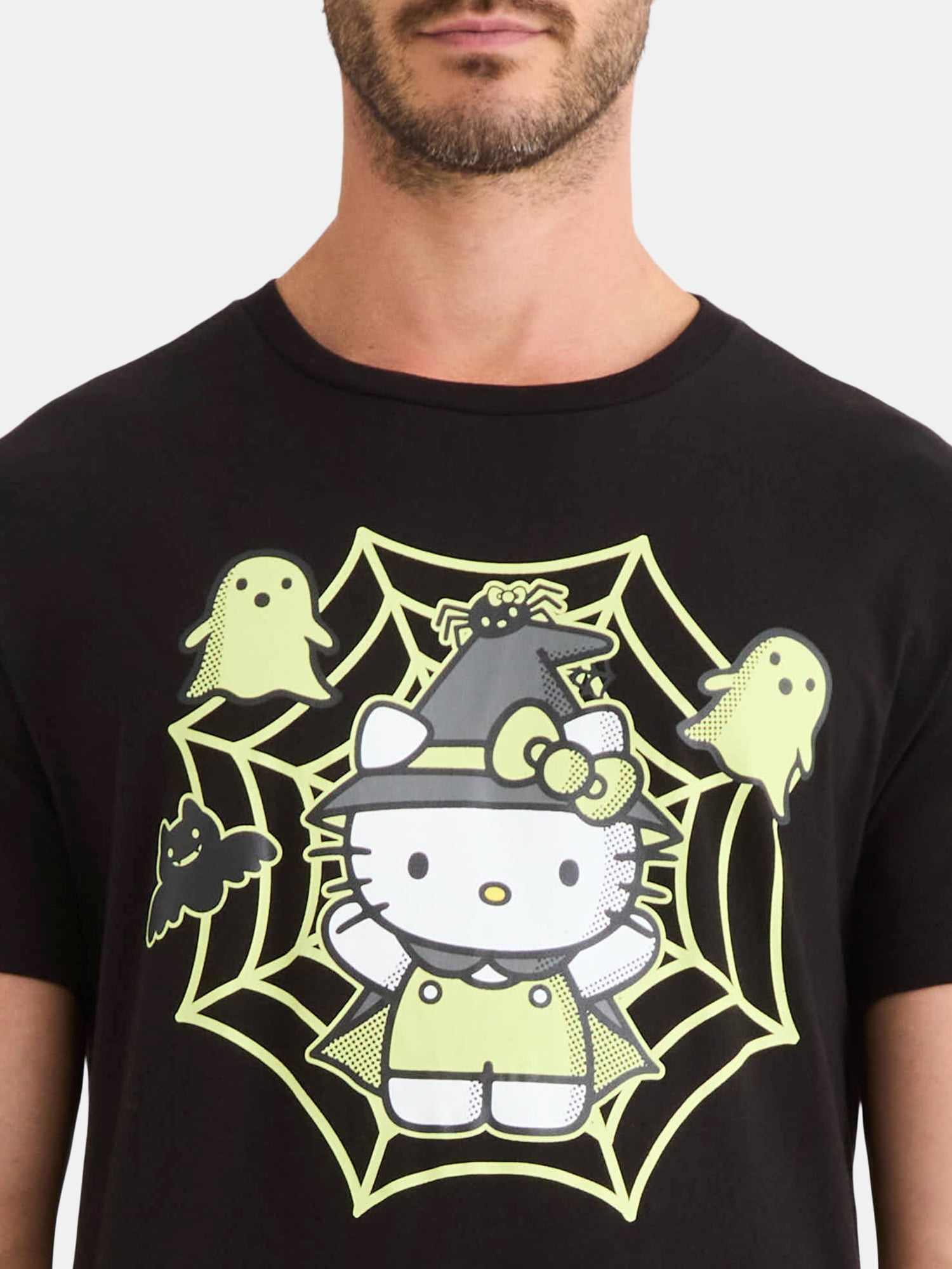 Hello Kitty Men's and Big Mens Glow in the Dark Halloween Graphic Tee, Sizes XS-3XL