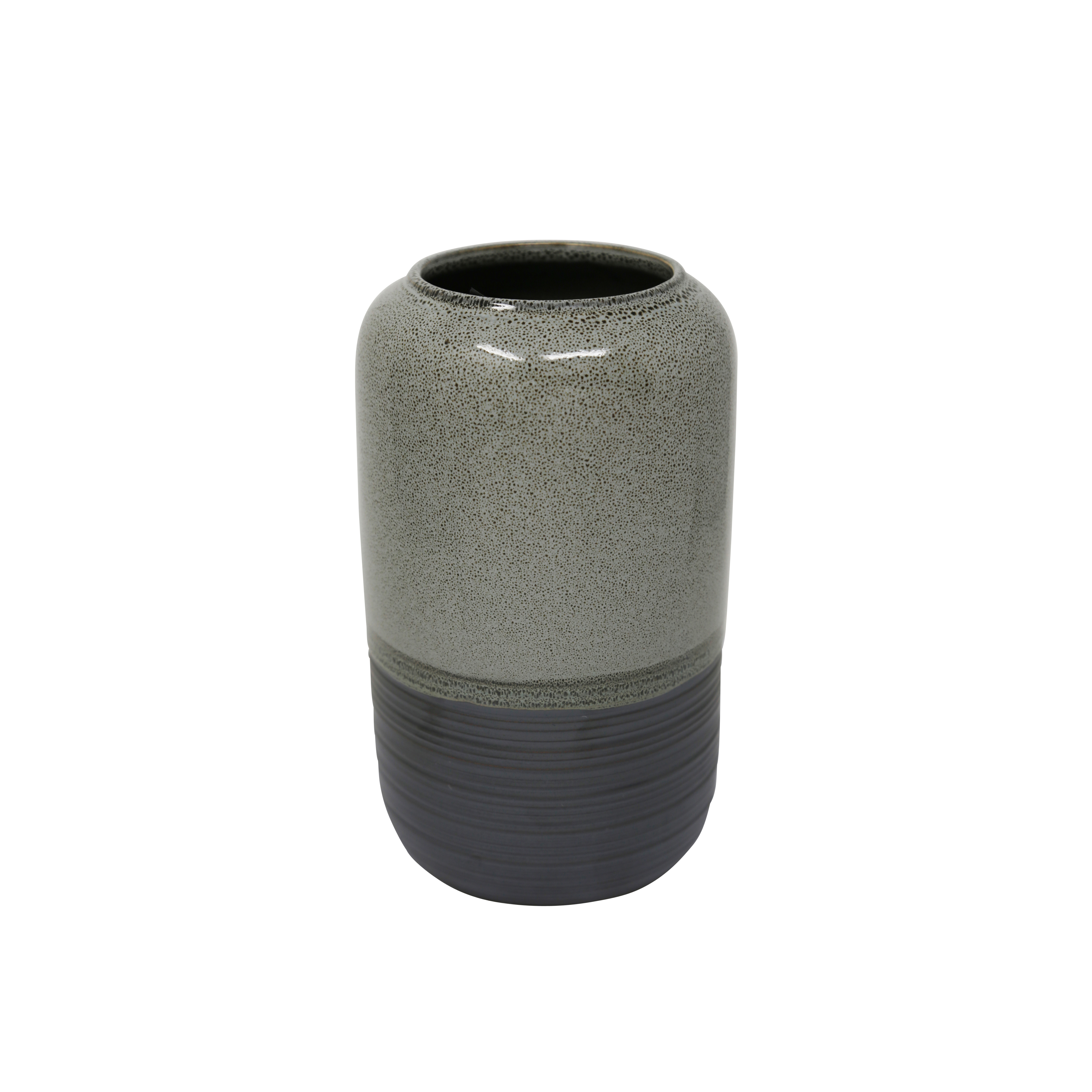 Cylinder Shaped Ceramic Vase with Wide Opening, Large, Gray and Black