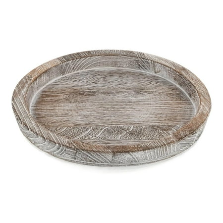 Dualoai Wood Round Dinner Plate Wood Bathroom Counter Organizer Serving Platter for Food C