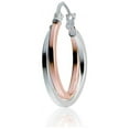 thumbnail image 2 of Rose Gold Tone over Sterling Silver Two-Tone Intertwining Square-Tube Polished Hoop Earrings, 20mm, 2 of 4