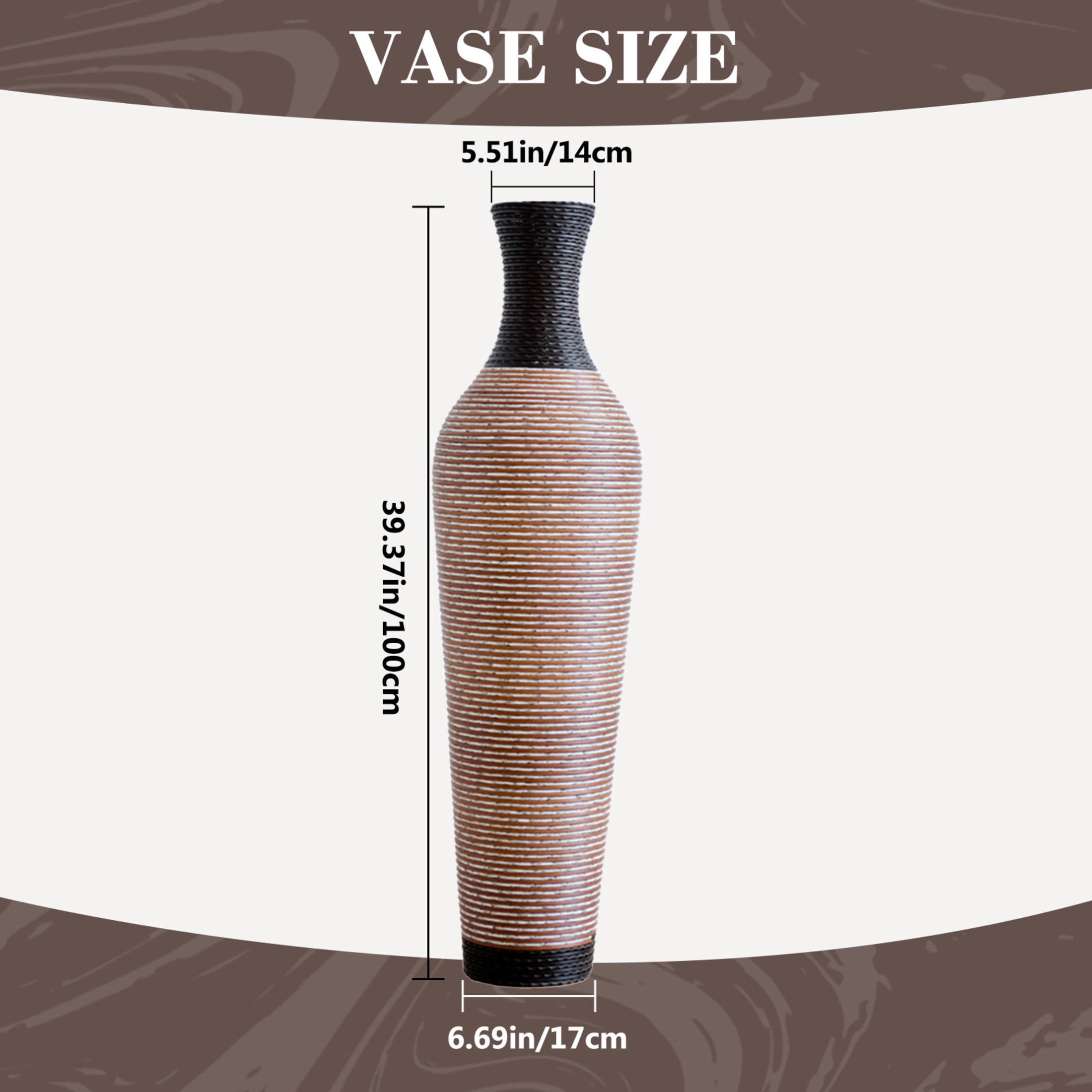 Noble House 39.37" Tall Handcrafted PVC Floor Vase, Modern Textured Decorative Vase, Black + Brown