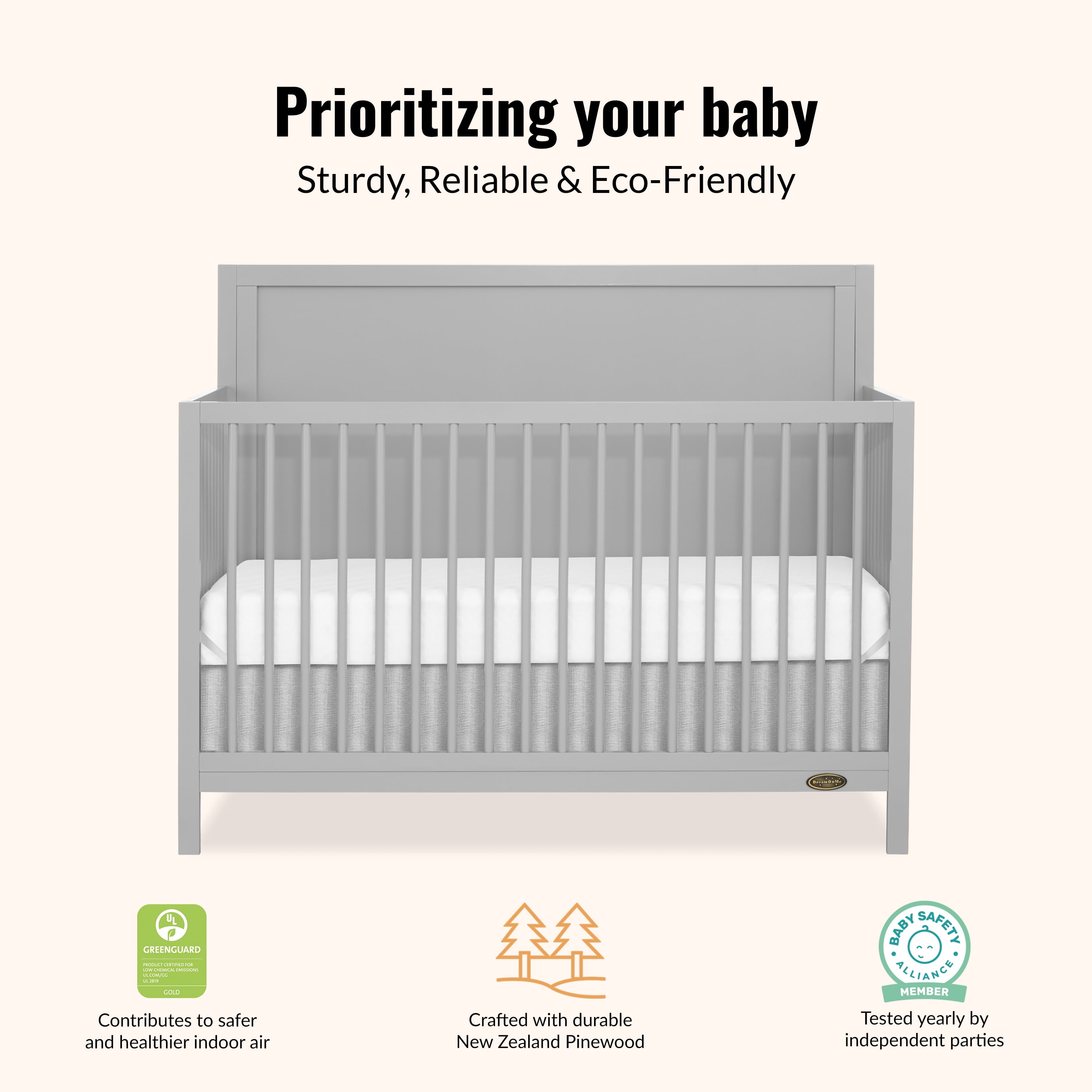 Dream On Me Dillian 3 in 1 Convertible Crib, Pebble Grey