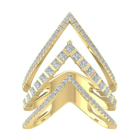 ARAIYA FINE JEWELRY 14K Yellow Gold Round and Princess shape Lab Grown Diamond Band Ring (1/3 cttw, VS Clarity, D-F Color) Size 7