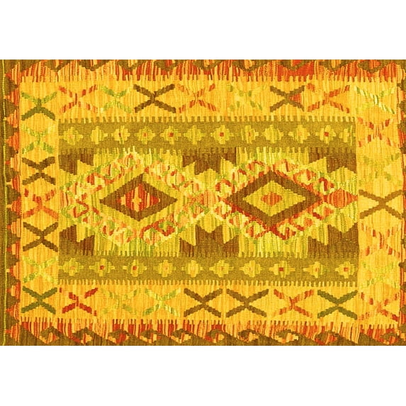 Ahgly Company Machine Washable Indoor Rectangle Abstract Yellow Contemporary Area Rugs, 7' x 9'
