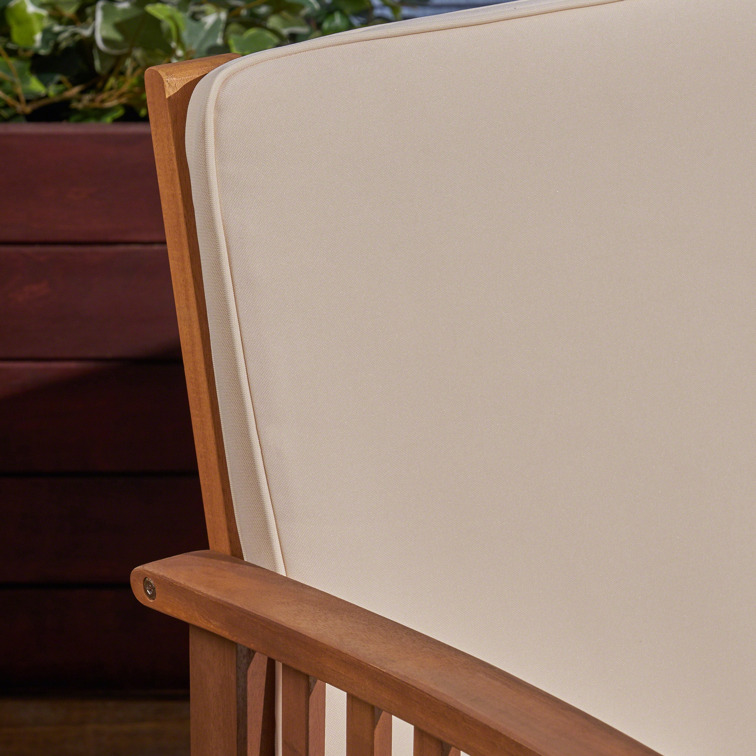 Outdoor Double Seat Loveseat Sofa, Solid Acacia Wood Frame Leisure Couch for Patio Garden, Teak and Beige