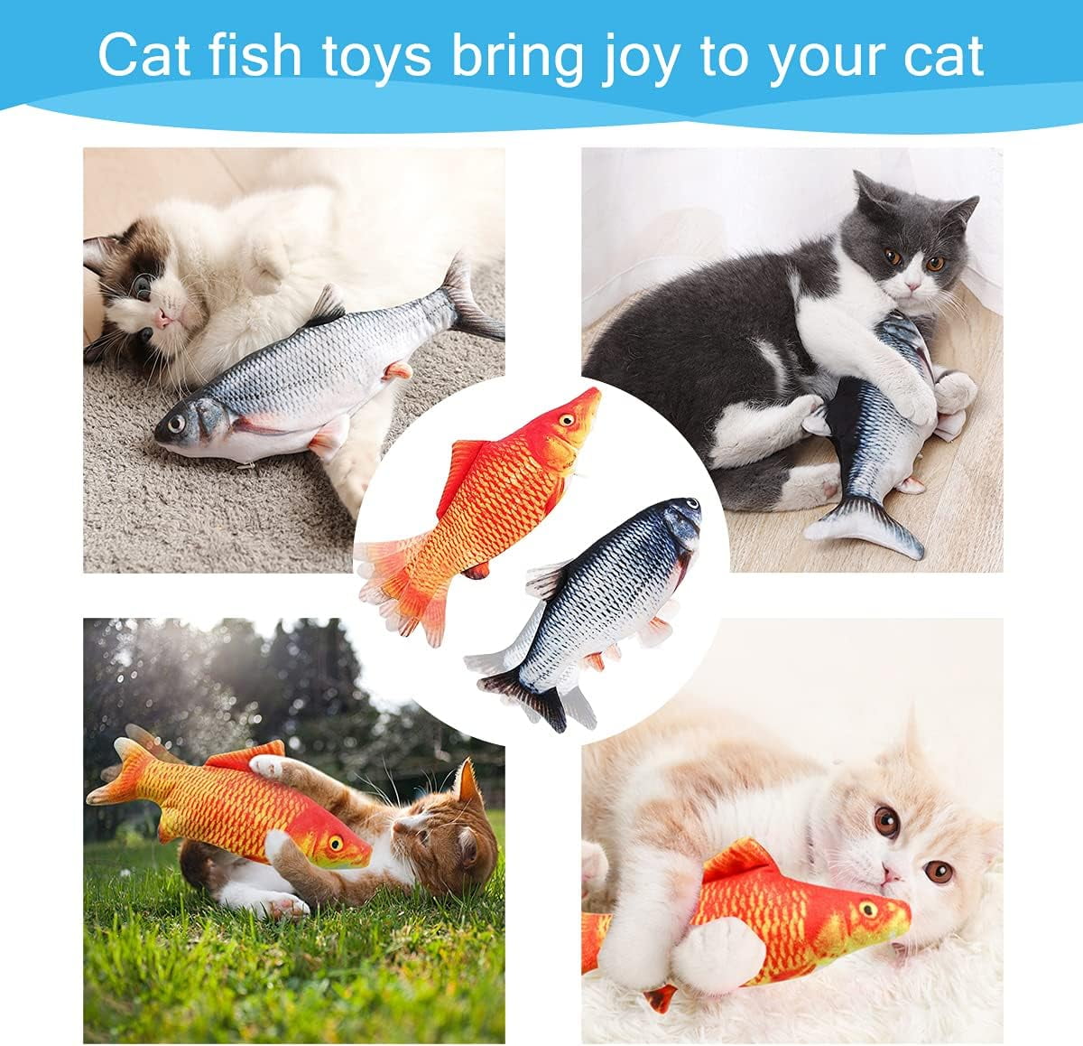 Flopping Fish Cat Toy with Catnip - 11" Electric Moving Interactive Plush Fish Toy for Indoor Cats & Kittens, Realistic Wiggle Kicker Toy for Kitty Exercise & Play(2 pcs)-dh