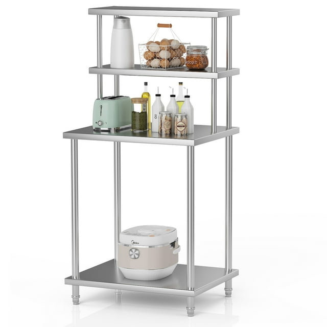 QinaQin Table de Travail en Acier Inoxydable avec Tablette Supérieure, Table de Préparation Commerciale Robuste avec Tablettes Ajustables