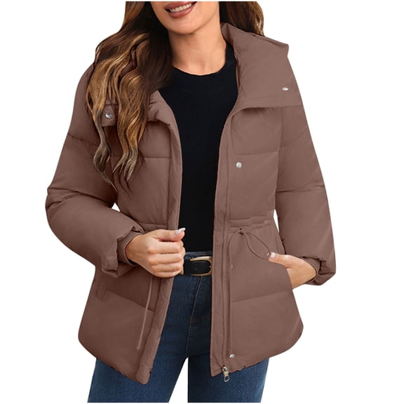 PFRNLF Womens Puffer Jacket Winter Full Zip Hooded Warm Jacket Thicken Quilted Winter Coats