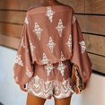 thumbnail image 5 of Morttic Women's Vintage Print 2 Piece Set – Off-Shoulder Batwing Sleeve Top & High Waist Shorts Boho Summer Vacation Outfit Coral，S, 5 of 6