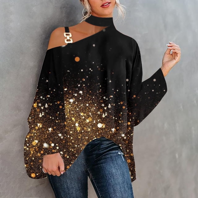 Pntutb, camisa informal para mujer, manga larga, cuello Halter, hombros descubiertos, blusa holgada con estampado de Polluer, tops Pntutb Pntutb-4245