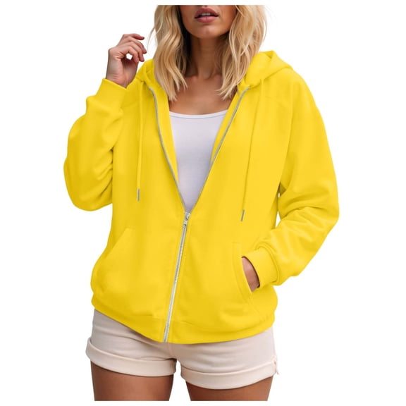 Linfrsh Zip Up Hoodies for Women Oversized Zip Up Hoodie for Women Baggy Loose Basic Zipper Hooded Sweatshirt Coat Y2K Jacket Yellow,2XL