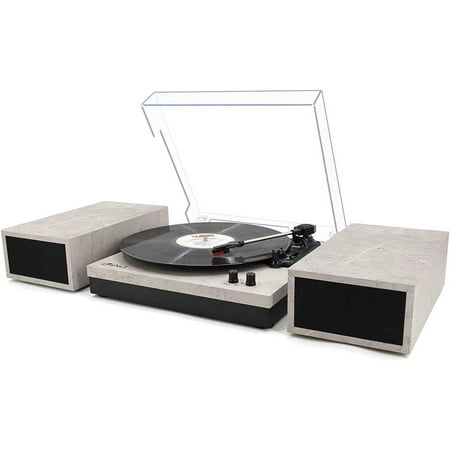 LP&No.1 Record Player with External Speakers, 3 Speed Vintage Belt-Drive Vinyl Turntable with Bluetooth Playback & Auto-Stop (Light Grey)