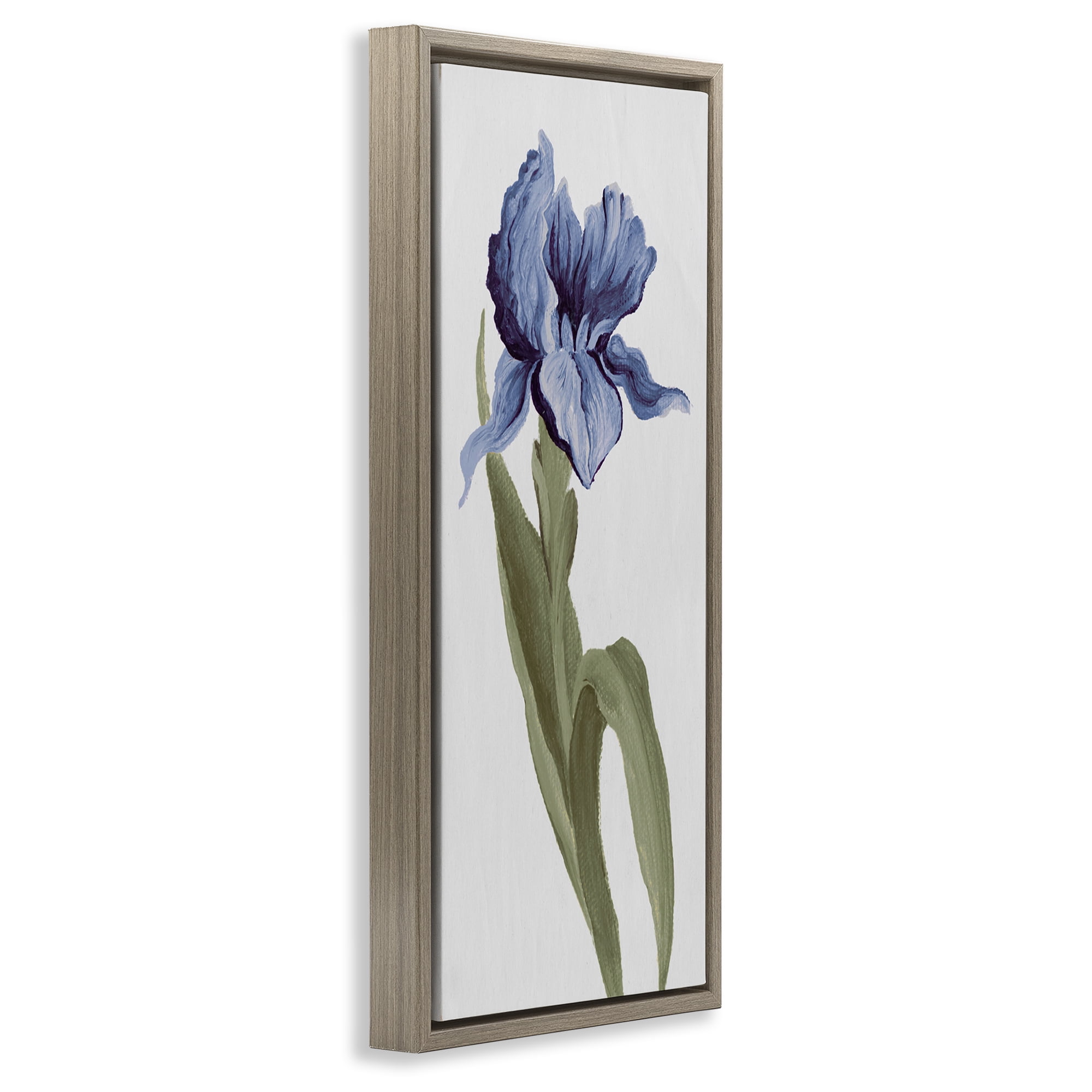 Stupell Industries Blooming Blue Iris Botanical & Floral Painting Brown Floater Framed Art Print Wall Art, 11 x 25