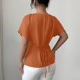 thumbnail image 4 of Women's Slim Fit Cross Wrap V-Neck Top,Soft Stretchy Solid Color Short Sleeve Pullover Blouse,Casual Temperament Shirt for Dating Summer Parties Beach Orange L, 4 of 4