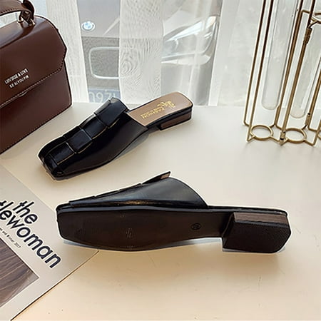 

STEADY Women s Slippers Platform Spring Summer Square Toe Muller Shoes Casual Shoes Black / 38