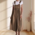 thumbnail image 2 of YFELWZ Combinaisons Grande Taille pour Femmes Printemps Été Robe Décontractée en Lin à Bretelles Café XXXXXL, 2 of 4