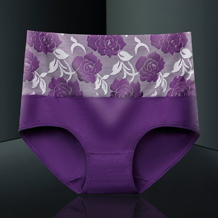 EQWLJWE Womens Briefs Underwear Cotton High Waist Plus Size Panties Stretch Soft Panty Purple XXXL