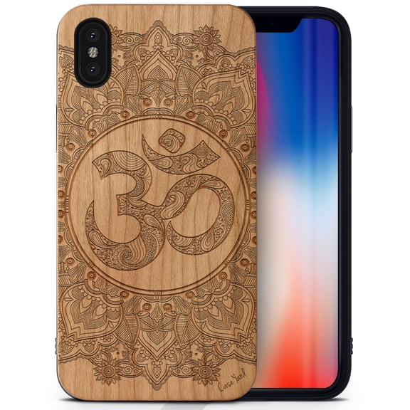 Case Yard Wooden Case Outside Soft TPU Silicone Slim Fit Shockproof Wood Protective Phone Cover for Girls Boys Men and Women Supports Wireless Charging Royal Ohm Mandala Design case for iPhone-XS-Max
