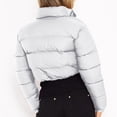 thumbnail image 4 of XPMWRP Women's Quilted Down Cropped Puffer Jacket Long Sleeve Solid Color Full Zip Casual Coats Stand Collar Winter Warm Loose Clothes White M, 4 of 7