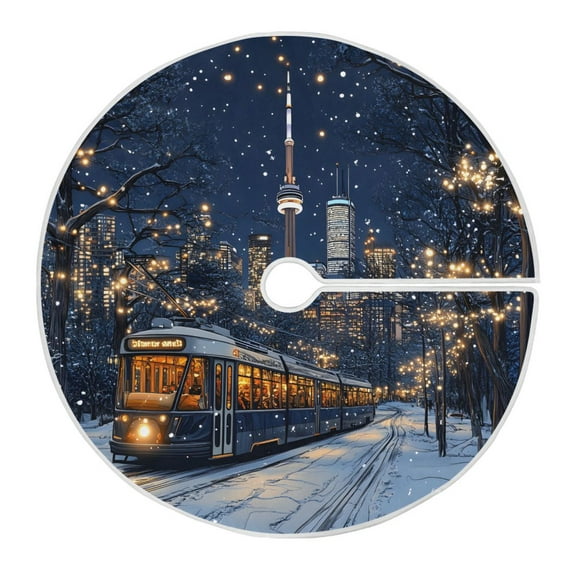 Ryvnso Christmas Tree Skirt Train Winter View Xmas Tree Skirts Ornament Home Decorations 35.4"