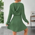 thumbnail image 5 of CharmCyan Women’s Ribbed Knit Long Sleeve Hooded Dress with Cutout Detail and Flared Skirt Casual Pullover Style Comfortable Fit Green M, 5 of 6