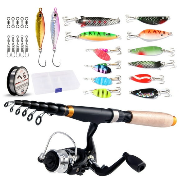 Dr.Fish Telescopic Fishing Rod and Spinning Reel Combo Set with Nylon Line, Fishing Lures Kit & Accessories and Folding Box for Saltwater Freshwater, good for Beginner and Gift