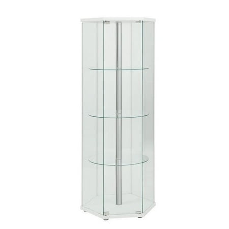 White Curio - Bowery Hill 4 Shelf Glass Hexagon Curio Cabinet in White