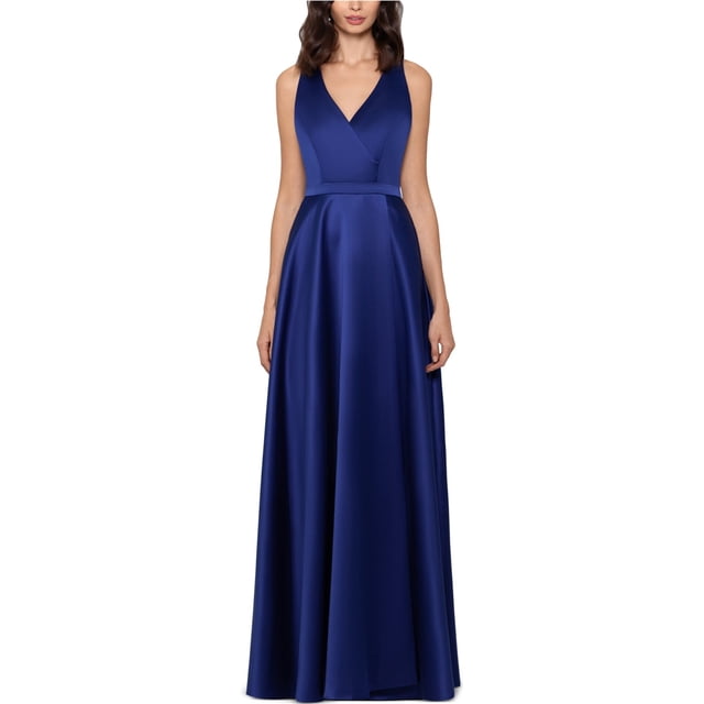 XSCAPE Vestido de satén con cuello halter para mujer, azul, 2