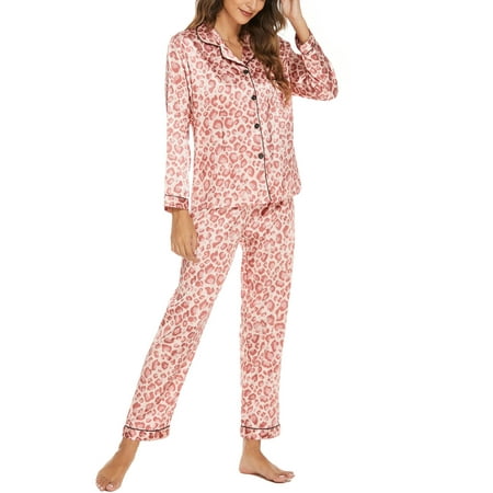 

Women Silk Pajamas Set Long Sleeve Ladies Satin PJ Sets Button-Down Pajama Soft Cozy Printed Sleepwear Loungewear S~XL