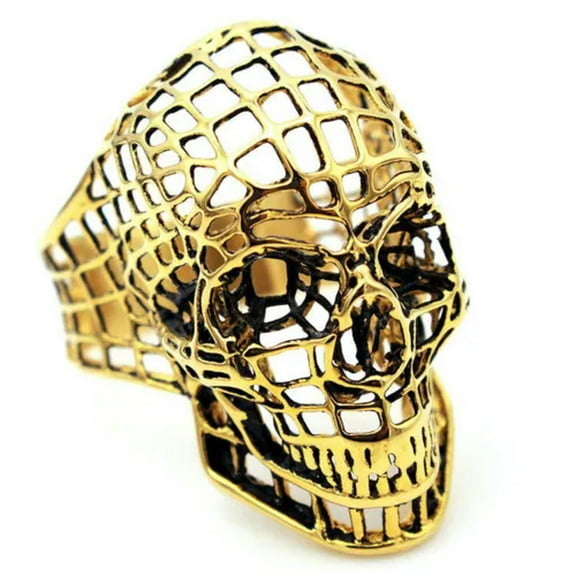 K-KED Vintage Gothic Hollow Skull Ring Stainless Steel Men's Skeleton Biker Punk Ring-7