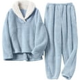 thumbnail image 1 of Pyjama en Molleton Sherpa Duveteux pour Femme, Chaud, à Enfiler, Col à Revers, Ensemble de Nuit, 1 of 6