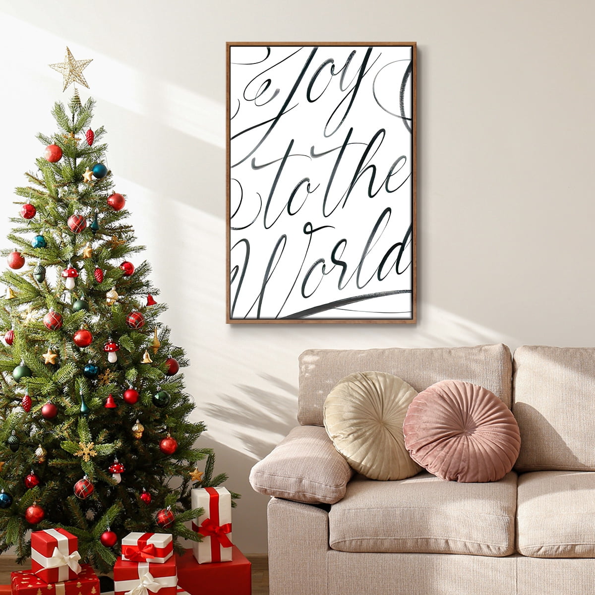 Joy To The World - Framed Gallery Wrapped Holiday Canvas - 27 x 41 - Rosewood Frame
