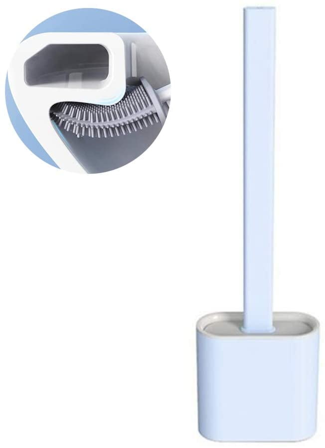 Soft Flat Head Toilet Brush, Silicone Flex Toilet Brush and Holder Set