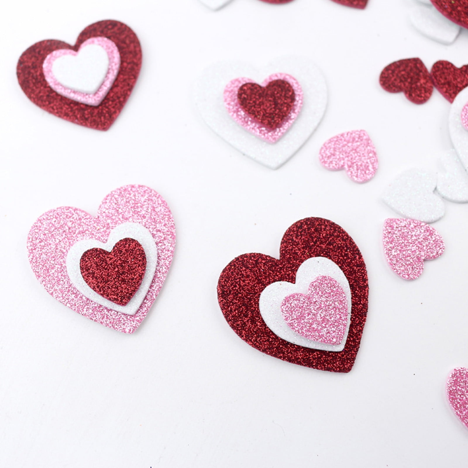 60 Pcs Glitter Foam Heart Stickers Self-Adhesive Valentine's Day Stickers for Scrapbooking DIY Crafts Home Decor